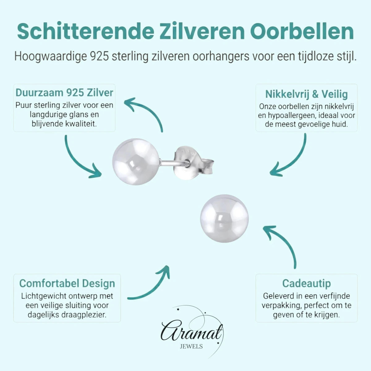 Oorbellen – Zilver Parel Lichtgrijs (6mm) - Aramat Jewels - Oorbellen - cadeautip