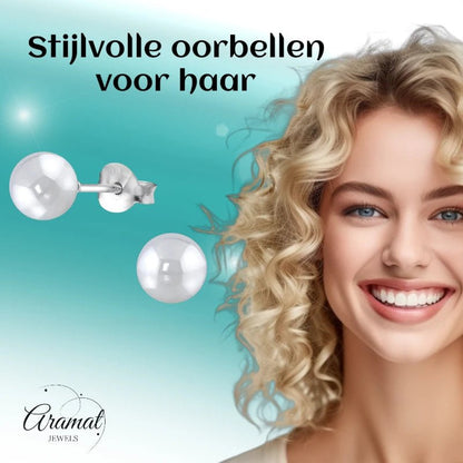 Oorbellen – Zilver Parel Lichtgrijs (6mm) - Aramat Jewels - Oorbellen - cadeautip