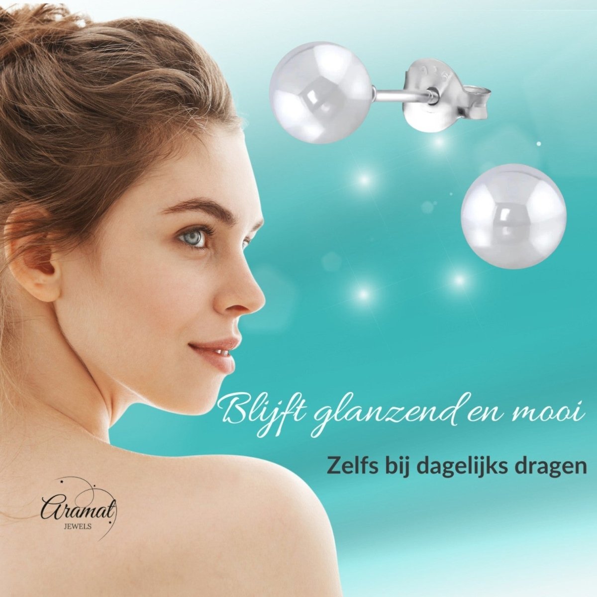 Oorbellen – Zilver Parel Lichtgrijs (6mm) - Aramat Jewels - Oorbellen - cadeautip