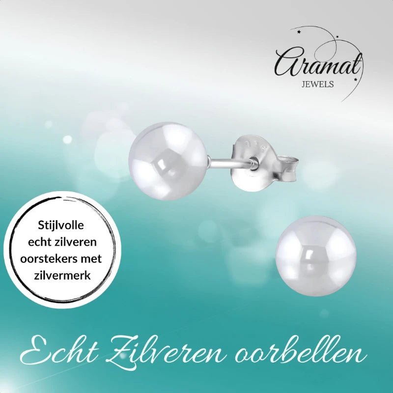 Oorbellen – Zilver Parel Lichtgrijs (6mm) - Aramat Jewels - Oorbellen - cadeautip