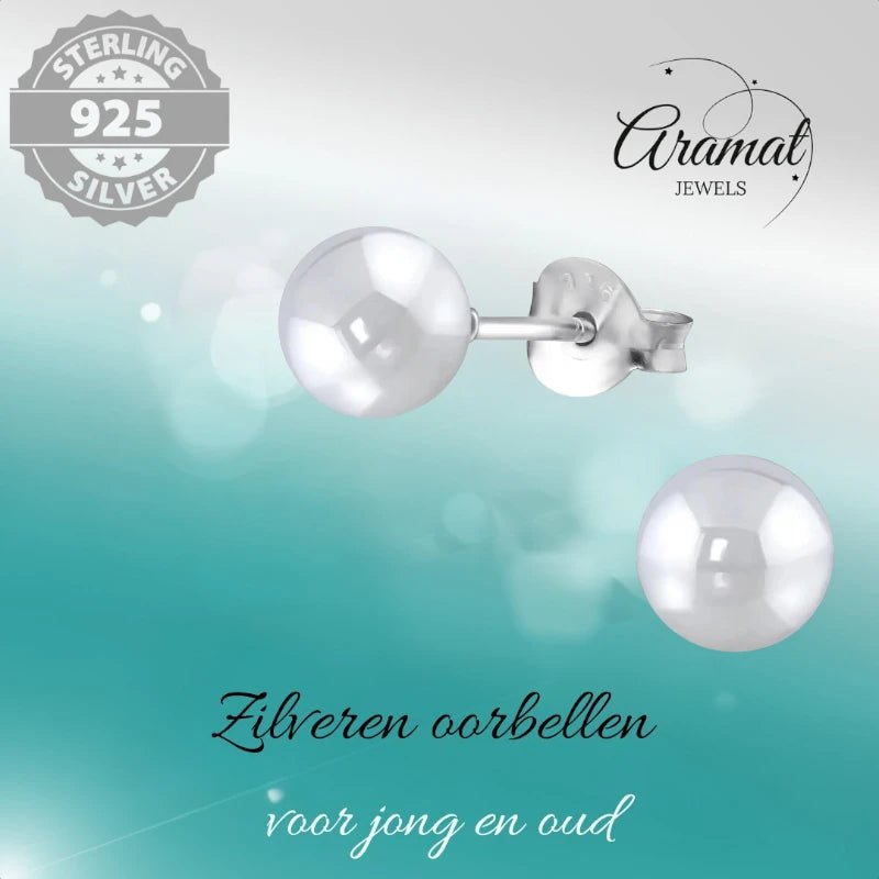 Oorbellen – Zilver Parel Lichtgrijs (6mm) - Aramat Jewels - Oorbellen - cadeautip