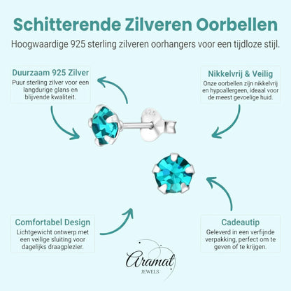 Oorbellen – Zilver Zirkonia Zee Groen (5mm) - Aramat Jewels - Oorbellen - cadeautip
