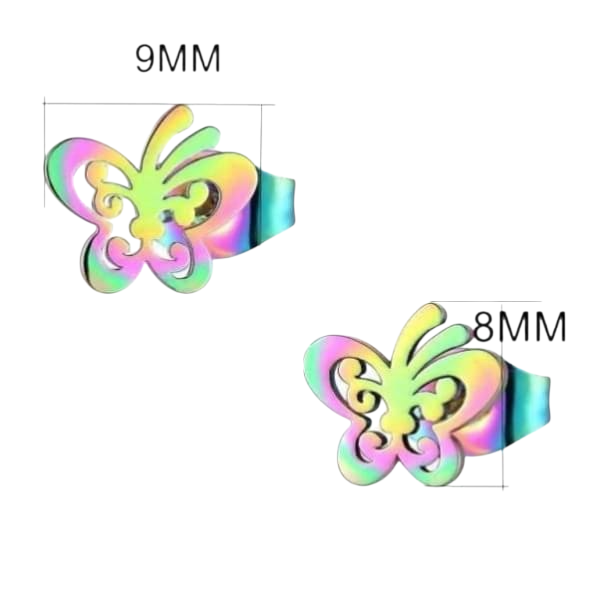 Butterfly stud earrings multi-coloured steel – 8x9mm open