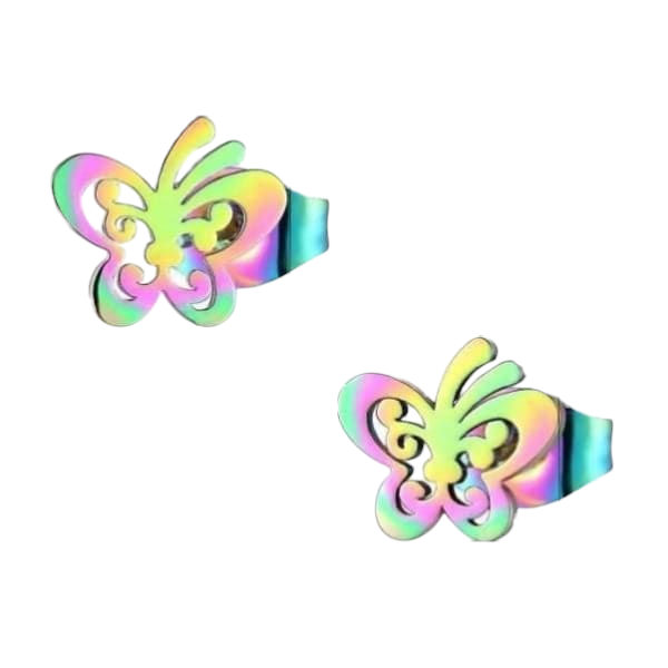 Butterfly stud earrings multi-coloured steel – 8x9mm open