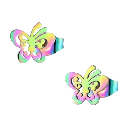 Butterfly stud earrings multi-coloured steel – 8x9mm open
