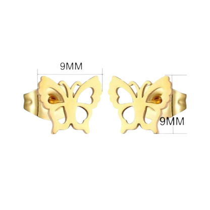 Gold-colored butterfly ear studs 9 mm
