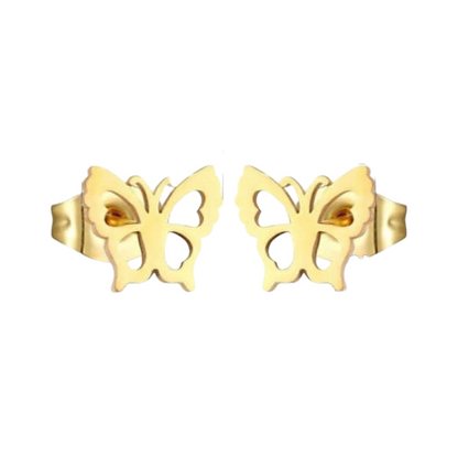 Gold-colored butterfly ear studs 9 mm