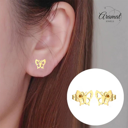 Gold-colored butterfly ear studs 9 mm