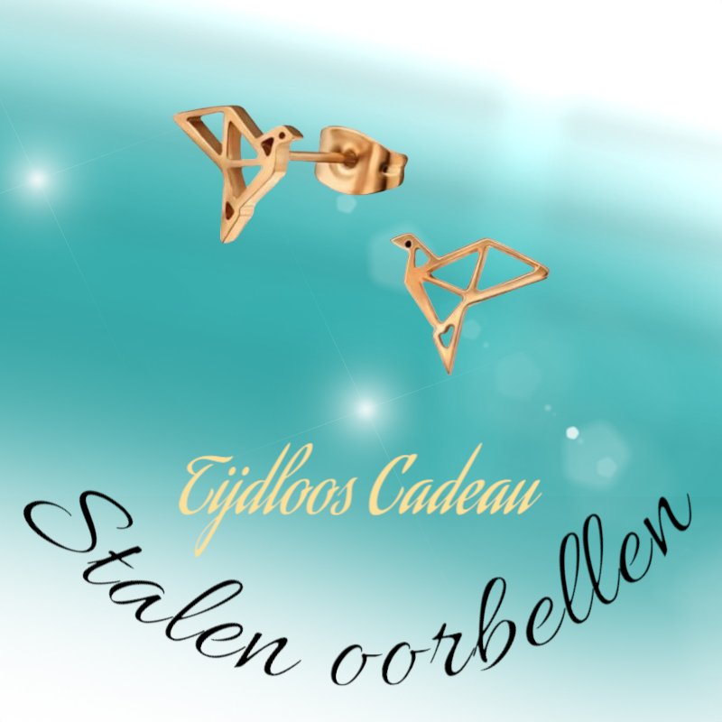 Stainless Steel Origami Bird Earrings Rose Gold 9mm - Folded Birds