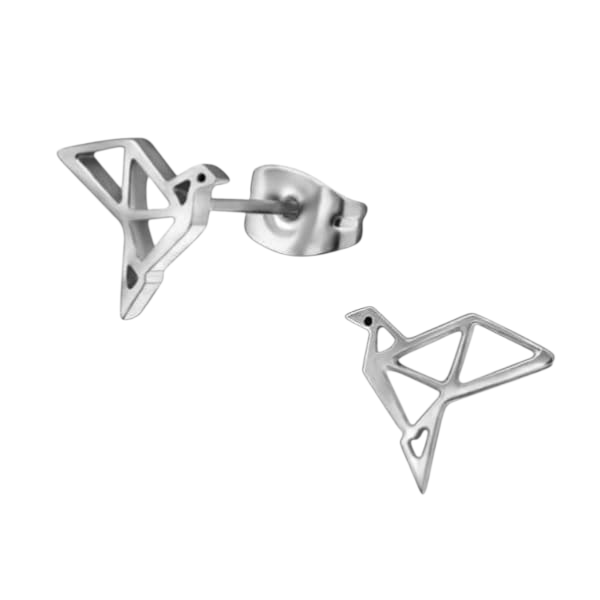 Silver-colored Bird Earrings Origami 9mm Stainless Steel