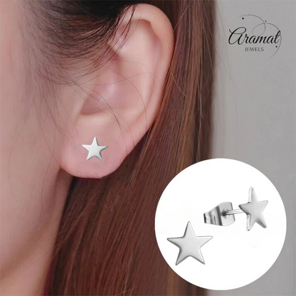 Boucles d'oreilles puces en forme d'étoile, en acier inoxydable argenté – 8 mm scintillantes