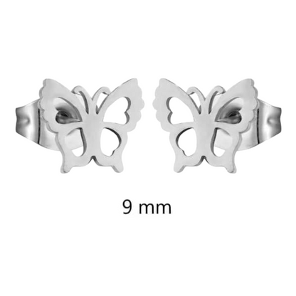 Silver-colored steel butterfly earrings 9mm