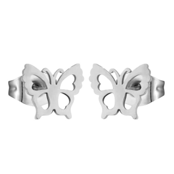 Silver-colored steel butterfly earrings 9mm