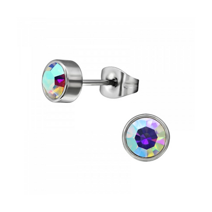 Boucles d'oreilles puces en cristal multicolore AB – 5 mm en acier inoxydable argenté