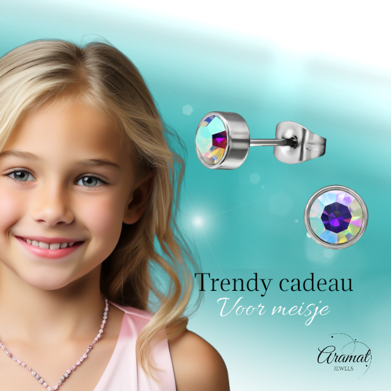 Boucles d'oreilles puces en cristal multicolore AB – 5 mm en acier inoxydable argenté