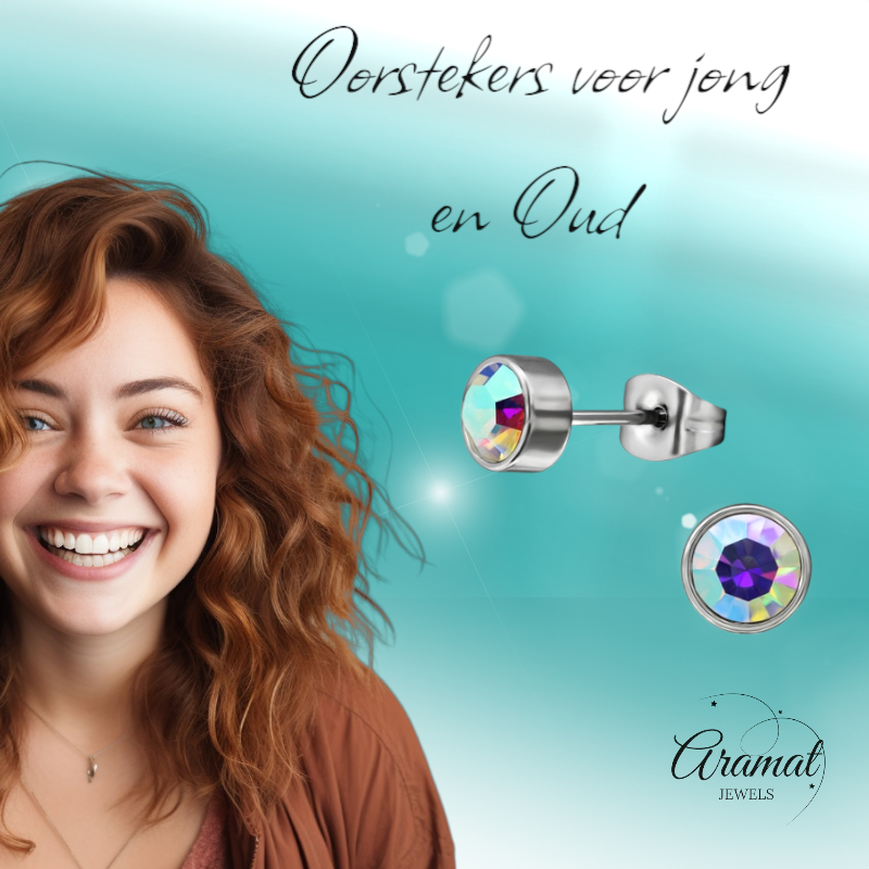 Boucles d'oreilles puces en cristal multicolore AB – 5 mm en acier inoxydable argenté