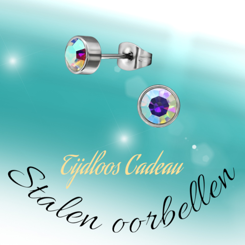 Boucles d'oreilles puces en cristal multicolore AB – 5 mm en acier inoxydable argenté