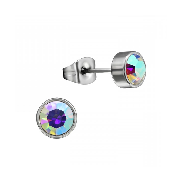 Boucles d'oreilles puces en cristal multicolore AB – 5 mm en acier inoxydable argenté