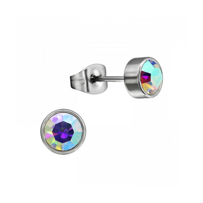 Boucles d'oreilles puces en cristal multicolore AB – 5 mm en acier inoxydable argenté