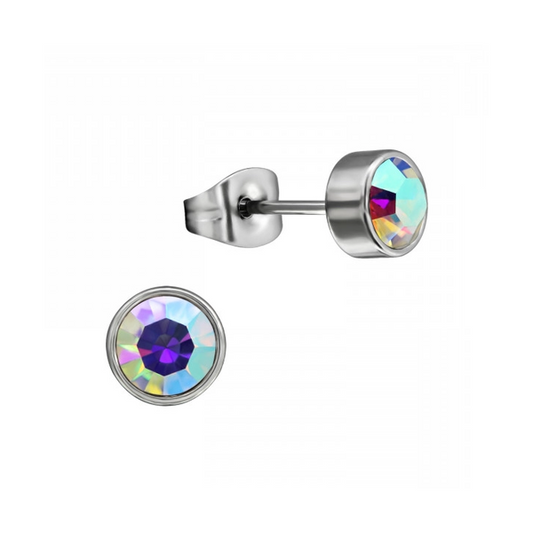 AB multi-color crystal stud earrings – 5mm silver stainless steel