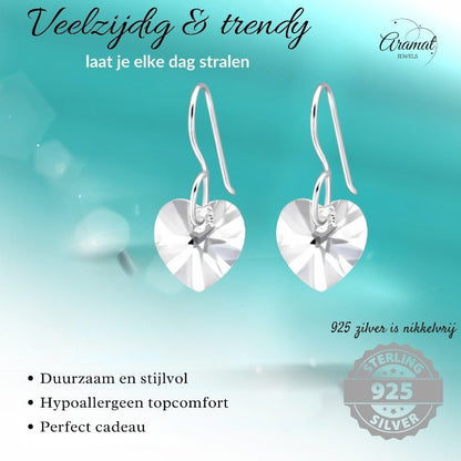 Oorhangers 925 Zilver Kristal Hartje - 10mm - oor1183 - 27941 - Oorhangers kopen# - 10mm - 925 Zilver