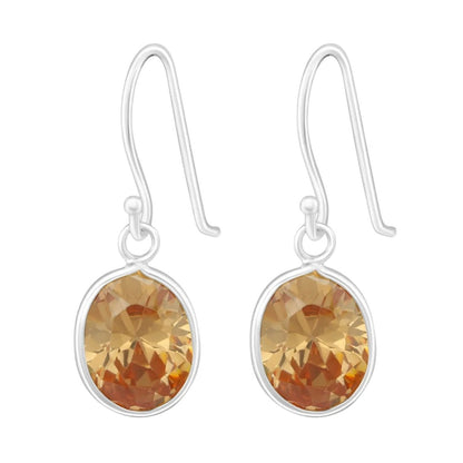 Oorhangers met Ovale Bedel - Champagne Zirkonia - 925 Zilver - oor3447 - 19108 - Oorhangers kopen# - 20cm - 925 Zilver