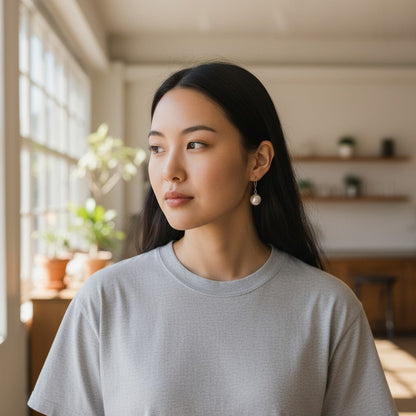 Oorhangers – RVS met Ronde Witte Parel (27mm) - Aramat Jewels - Oorhangers - cadeautip