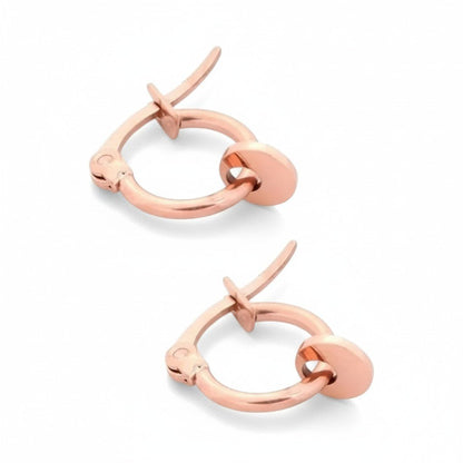 Oorringen – 10mm Mini Creolen met Rond Muntje RVS Rosékleur Dames - Aramat Jewels - Oorringen - cadeautip