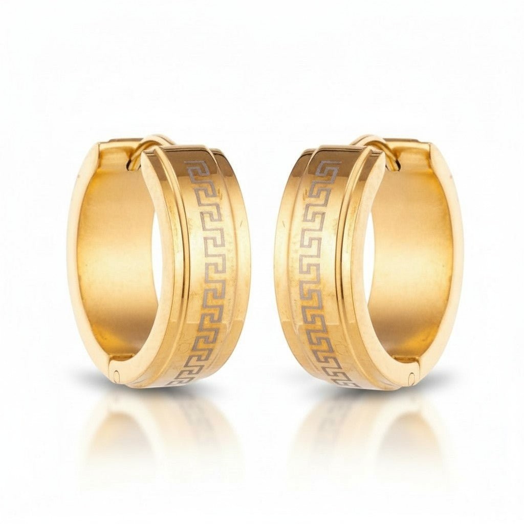 Oorringen – 13mm Mini Creool Grieks Motief RVS Goudkleur Unisex - Aramat Jewels - Oorringen - cadeautip