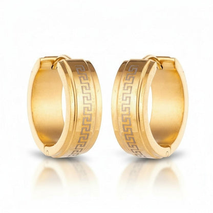 Oorringen – 13mm Mini Creool Grieks Motief RVS Goudkleur Unisex - Aramat Jewels - Oorringen - cadeautip