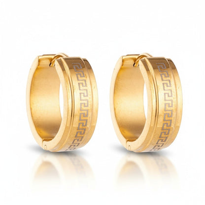 Oorringen – 13mm Mini Creool Grieks Motief RVS Goudkleur Unisex - Aramat Jewels - Oorringen - cadeautip