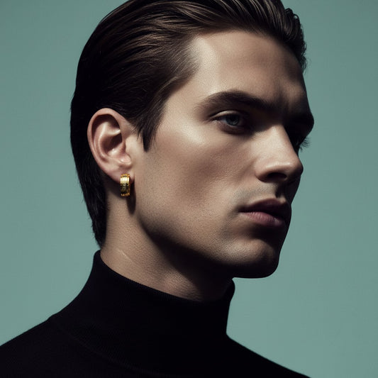 Earrings – 13mm Mini Creole Greek Motif Stainless Steel Gold Color Unisex 