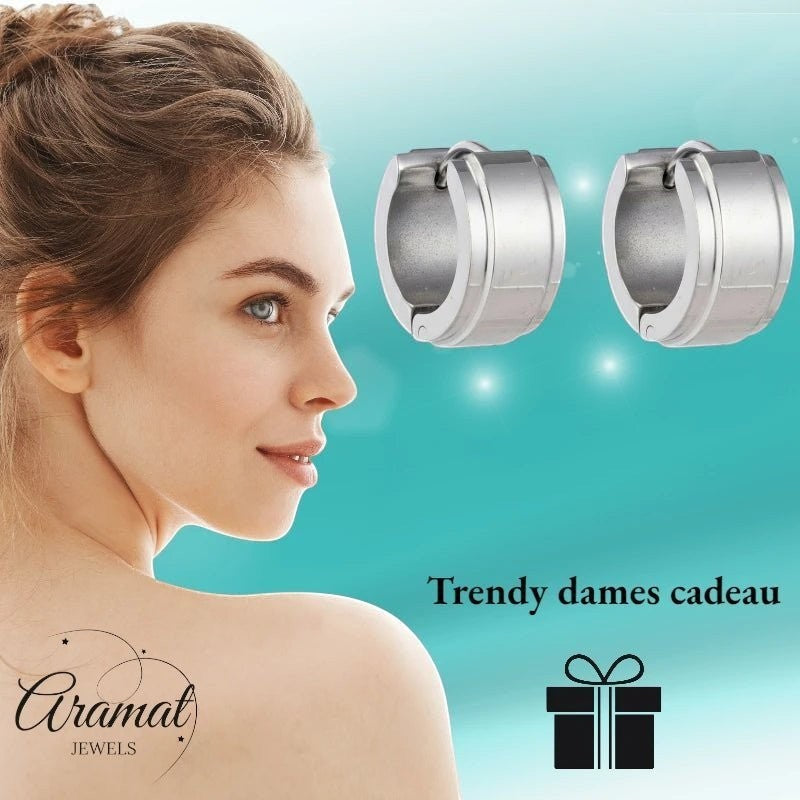 Oorringen – 13mm Mini Creool Opstaande Streep RVS Zilverkleur Unisex - Aramat Jewels - Oorringen - cadeautip