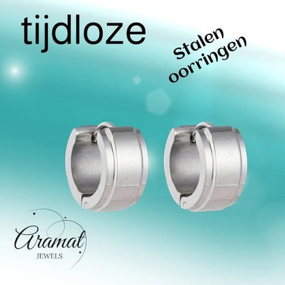 Oorringen – 13mm Mini Creool Opstaande Streep RVS Zilverkleur Unisex - Aramat Jewels - Oorringen - cadeautip