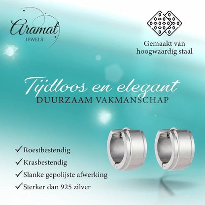 Oorringen – 13mm Mini Creool Opstaande Streep RVS Zilverkleur Unisex - Aramat Jewels - Oorringen - cadeautip