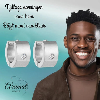 Oorringen – 13mm Mini Creool Zirkonia Accent RVS Zilverkleur Unisex - Aramat Jewels - Oorringen - cadeautip