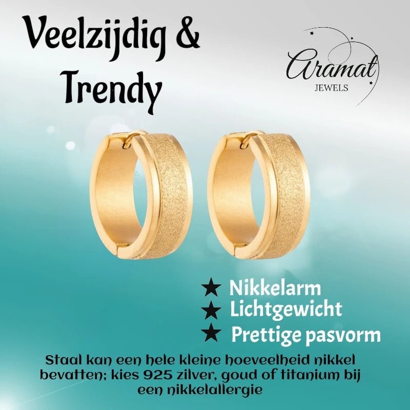 Oorringen – 20mm Creolen Sandblasted Lijn RVS Goudkleur Unisex - Aramat Jewels - Oorringen - cadeautip