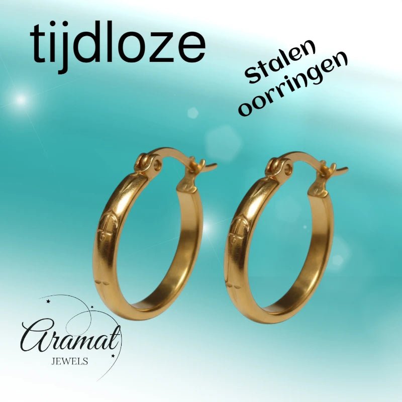 Oorringen – 20mm Creool Anker & Ster Motief RVS Goudkleur Dames - Aramat Jewels - Oorringen - cadeautip