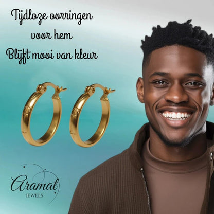 Oorringen – 20mm Creool Anker & Ster Motief RVS Goudkleur Dames - Aramat Jewels - Oorringen - cadeautip