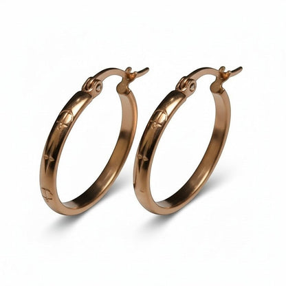 Oorringen – 20mm Creool Anker & Ster Motief RVS Roségoudkleur Dames - Aramat Jewels - Oorbellen - cadeautip