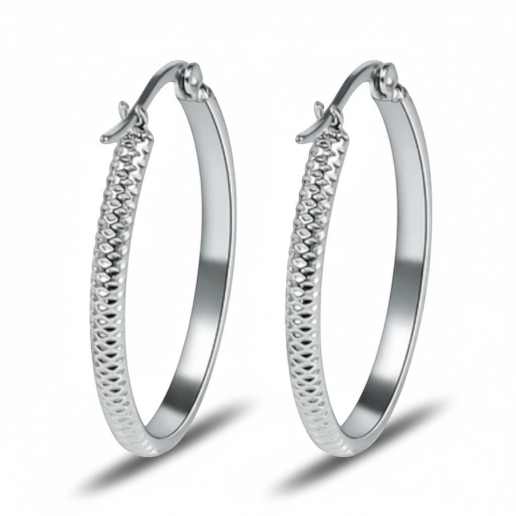 Oorringen – 20mm Creool Puntjes Patroon RVS Zilverkleur Dames - Aramat Jewels - Oorringen - cadeautip