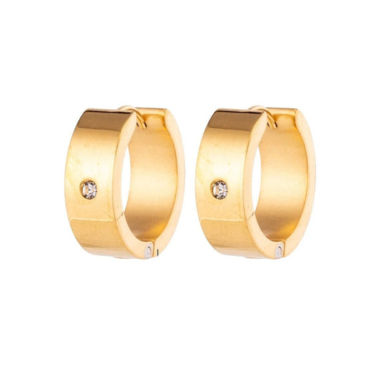 Oorringen – 20mm Glanzende Huggie Creool met Zirkonia RVS Goudkleur - Aramat Jewels - Oorringen - cadeautip