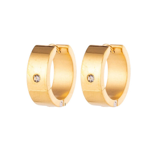 Oorringen – 20mm Glanzende Huggie Creool met Zirkonia RVS Goudkleur - Aramat Jewels - Oorringen - cadeautip