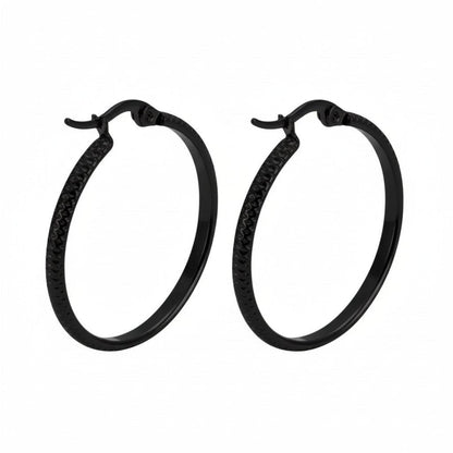 Oorringen – 25mm Creool Puntjes Patroon RVS Zwart Dames - Aramat Jewels - Oorringen - cadeautip