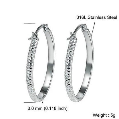 Oorringen – 30mm Creool Puntjes Patroon RVS Zilverkleur Dames - Aramat Jewels - Oorringen - cadeautip