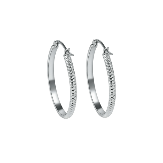 Oorringen – 30mm Creool Puntjes Patroon RVS Zilverkleur Dames - Aramat Jewels - Oorringen - cadeautip