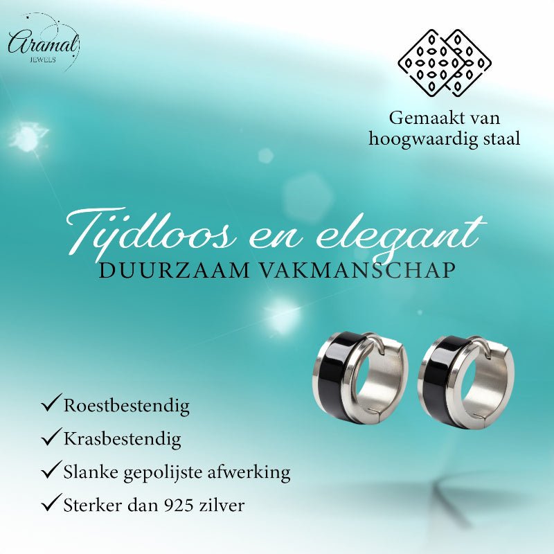 Oorringen – Bicolor RVS Glans Zwart/Zilver (13x7mm) - Aramat Jewels - Oorringen - cadeautip