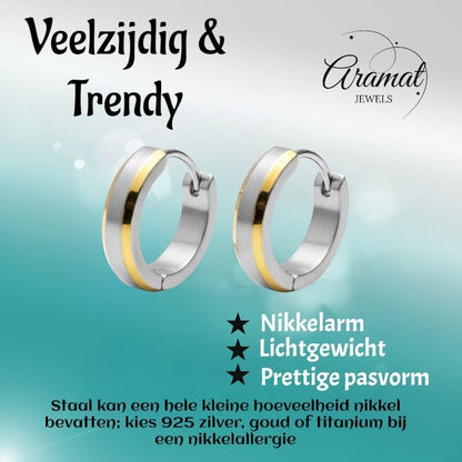 Oorringen – Bicolor RVS met Goudaccent (16mm) - Aramat Jewels - Oorringen - cadeautip