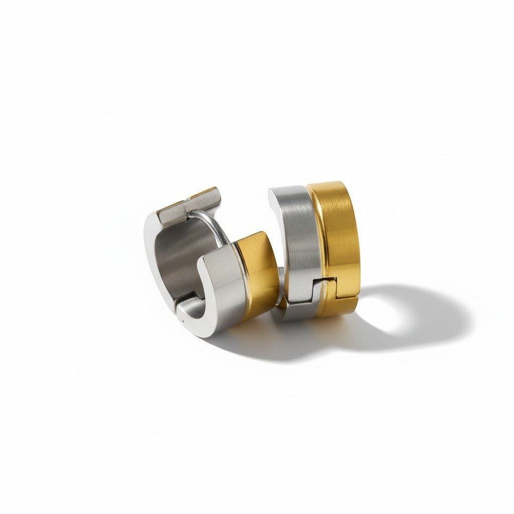 Oorringen – Bicolor RVS met Goudkleurige & Zilverkleurige Strepen (13mm) - Aramat Jewels - Oorringen - cadeautip