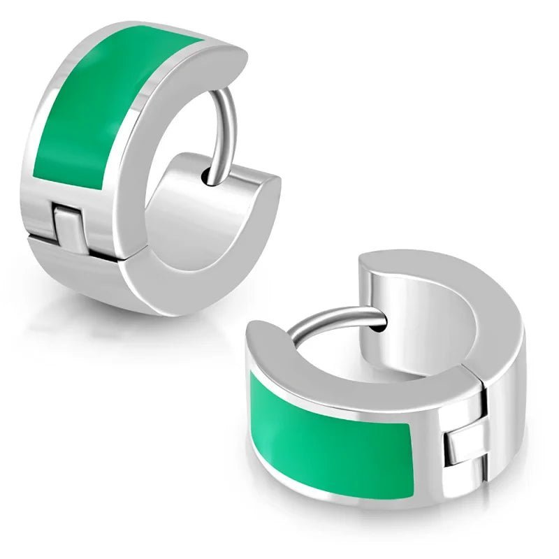 Oorringen kind – Staal Emaille Streep Groen Zilverkleur (10mm) - Aramat Jewels - Oorringen - cadeautip